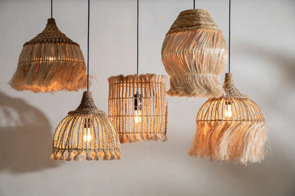 La lampada a sospensione Abaca "Bird Cage" - Naturale - M