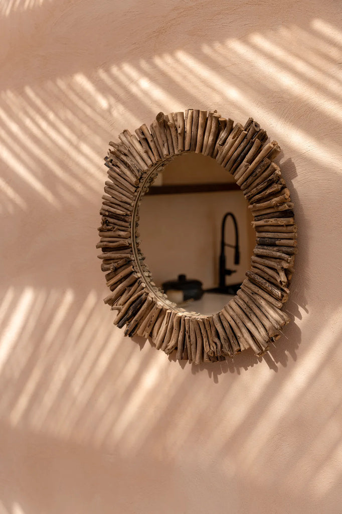 Miroir Halo en bois flotté - Naturel - M