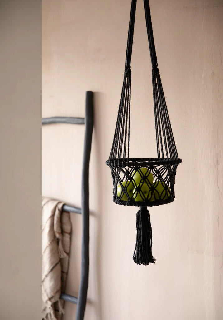 Cabide de plantas em macramé - Preto - S