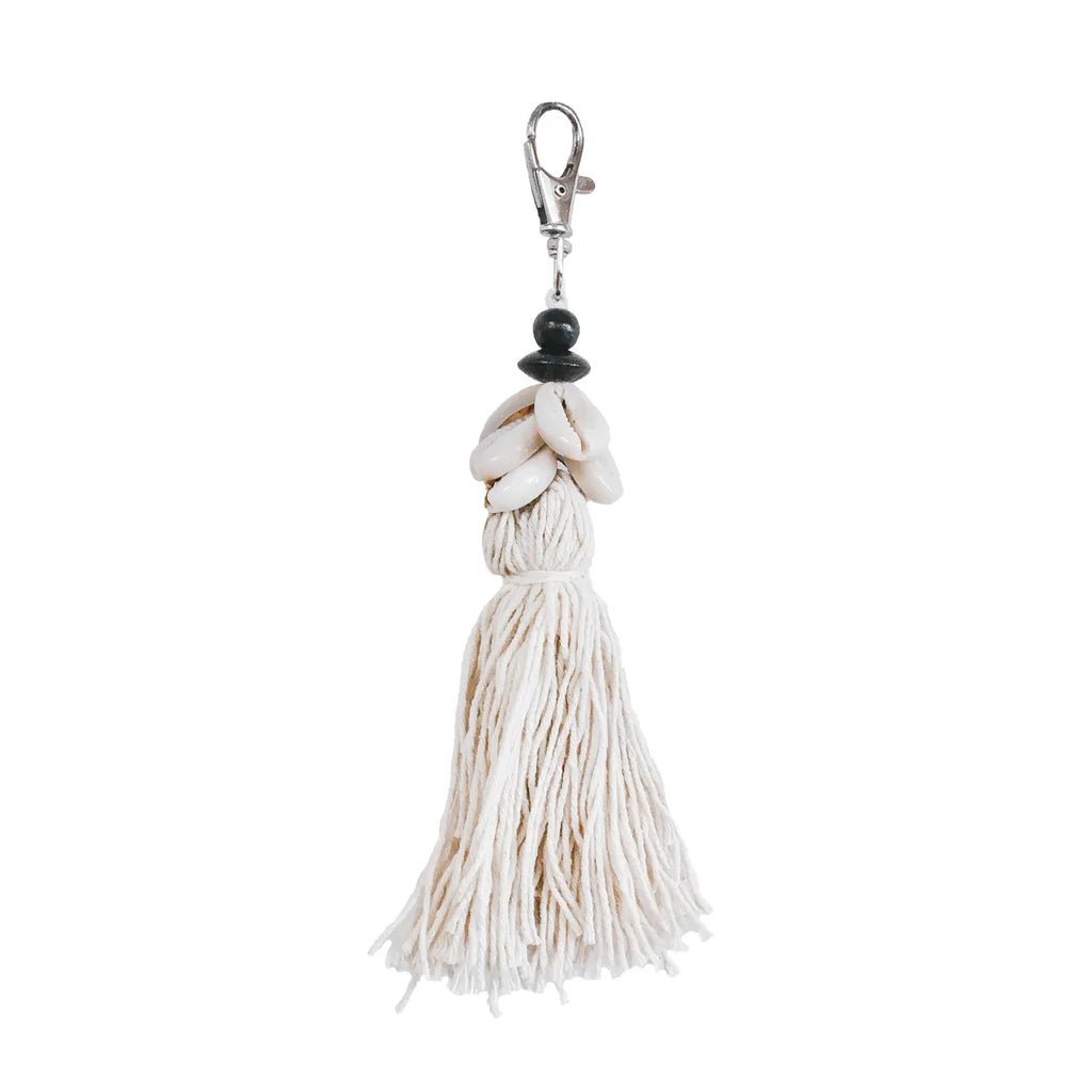 The Cowrie Tassel Keychain - White - Balinaya