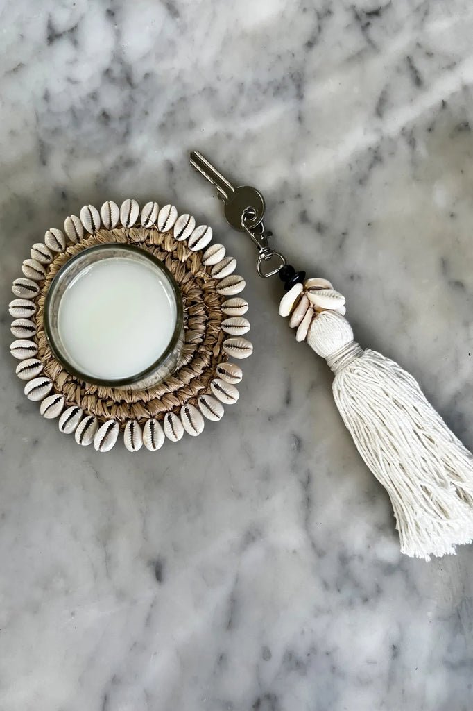 The Cowrie Tassel Keychain - White - Balinaya