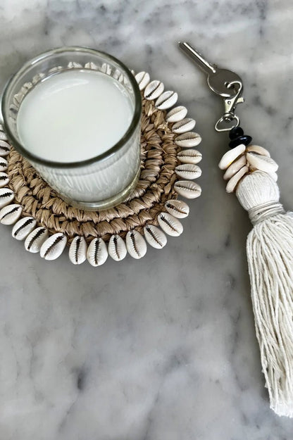 The Cowrie Tassel Keychain - White - Balinaya