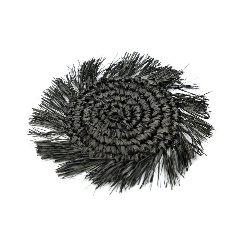 The "Fringe" Raffia Coaster - Black - Balinaya