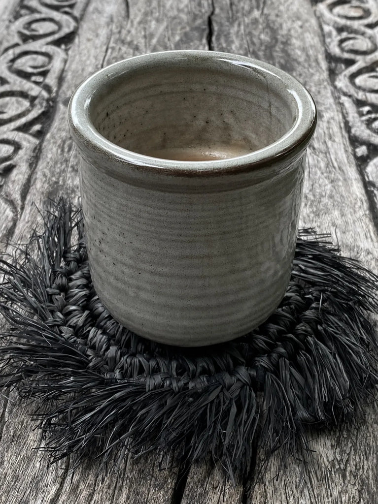 The "Fringe" Raffia Coaster - Black - Balinaya