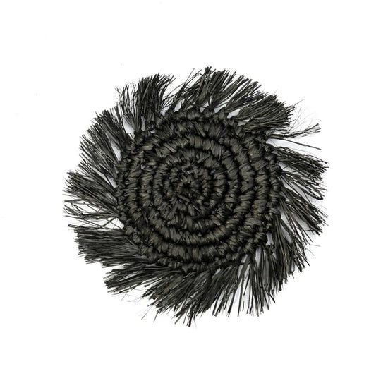 The "Fringe" Raffia Coaster - Black - Balinaya