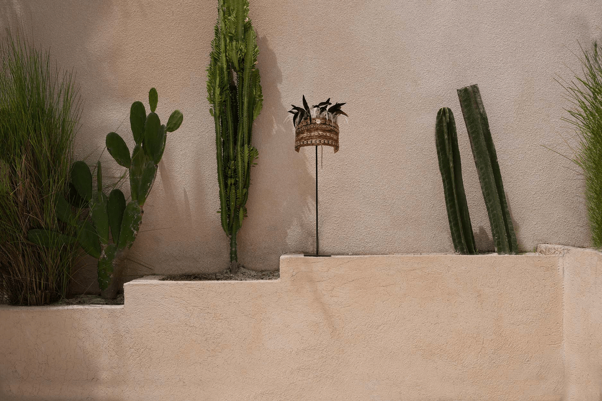 The Guinea Feather Hat on Stand - Natural Black - Balinaya