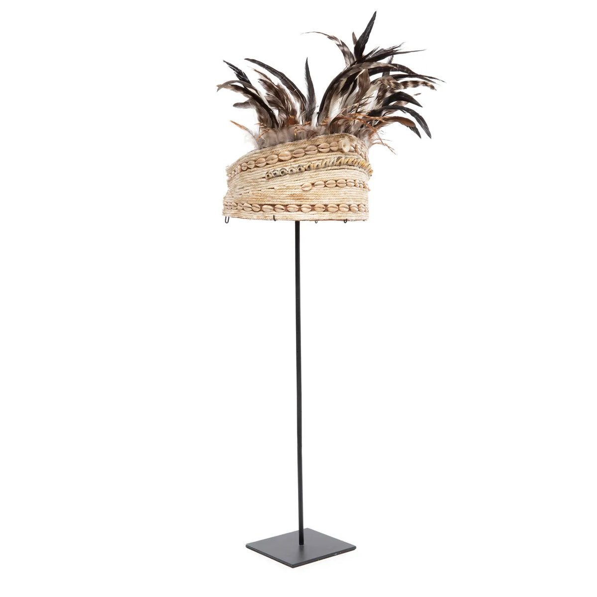 The Guinea Feather Hat on Stand - Natural Black - Balinaya