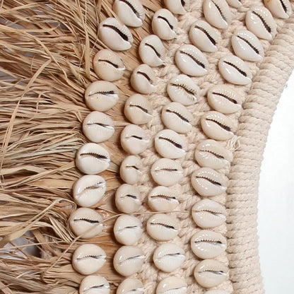 The Raffia Cowrie Mirror - Natural White - Balinaya