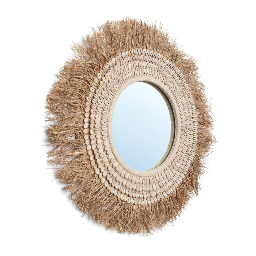 The Raffia Cowrie Mirror - Natural White - Balinaya