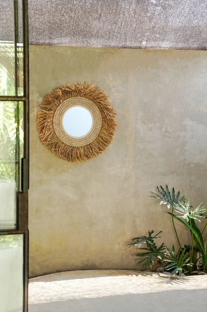 The Raffia Cowrie Mirror - Natural White - Balinaya