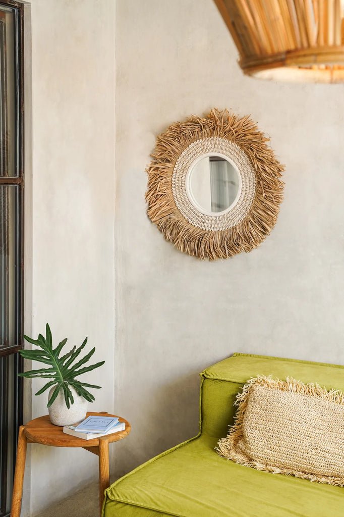 The Raffia Cowrie Mirror - Natural White - Balinaya