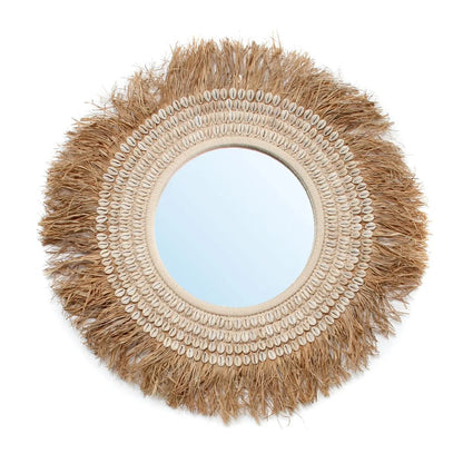 The Raffia Cowrie Mirror - Natural White - Balinaya