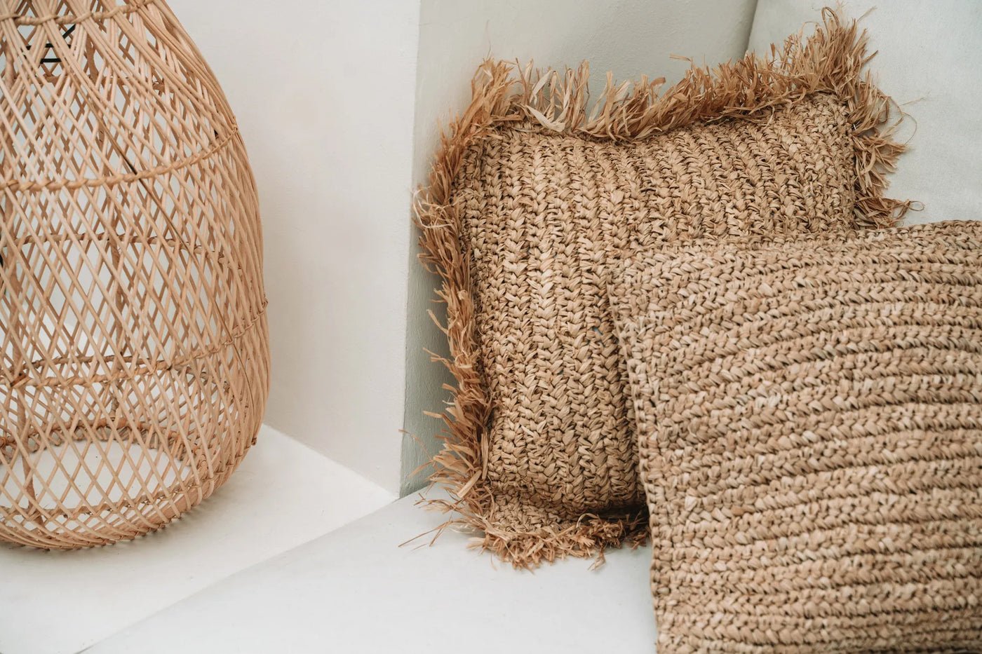 The Raffia Flores Cushion Cover - Natural - 40x40 - Balinaya