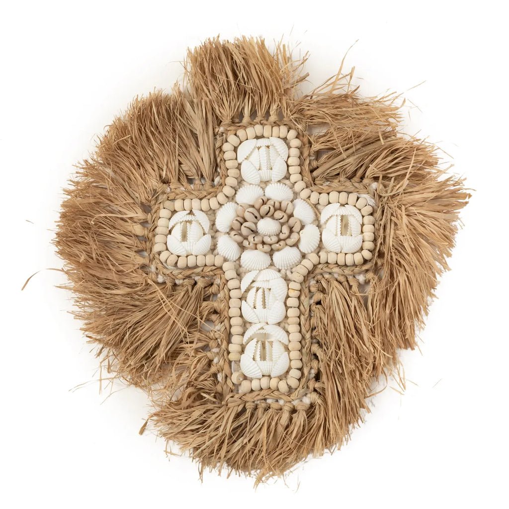 The Raffia Shell Cross - Natural White - L - Balinaya