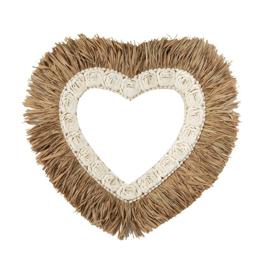 The Raffia Shell Heart - Natural White - L - Balinaya