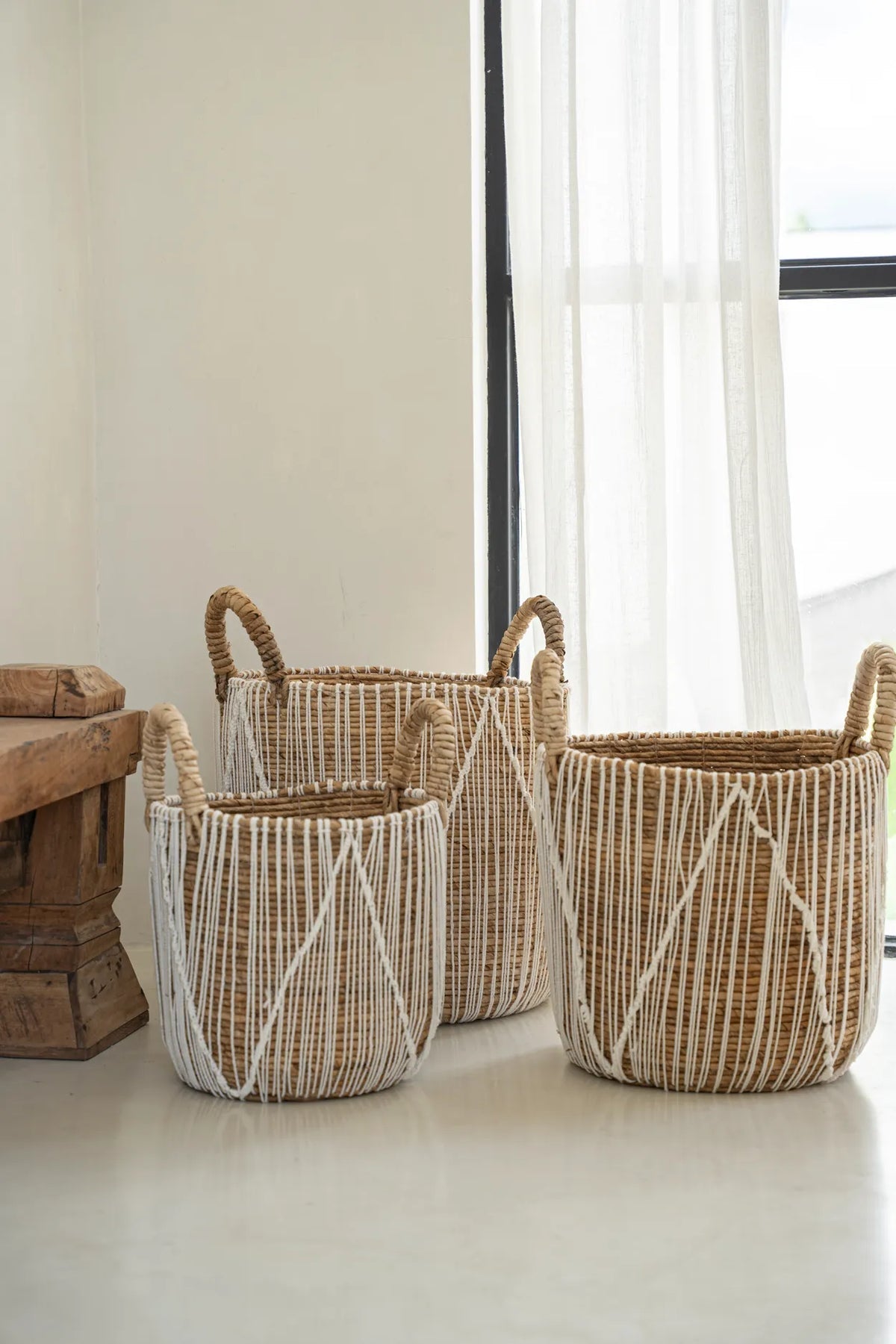 The Straight Stitched Macrame Basket - Natural White - S - Balinaya