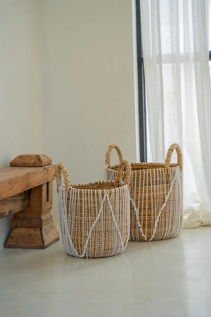 The Straight Stitched Macrame Basket - Natural White - S - Balinaya